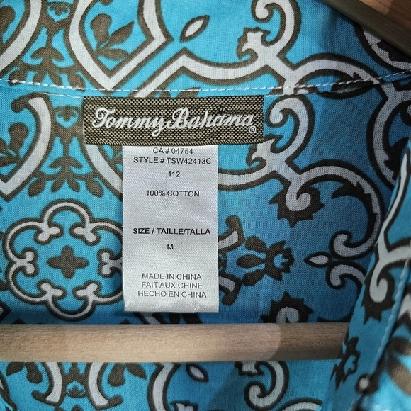 Tommy Bahama Turquoise Cotton Button Up Shirt Blue Boho Coastal Resortwear M - Picture 16 of 16
